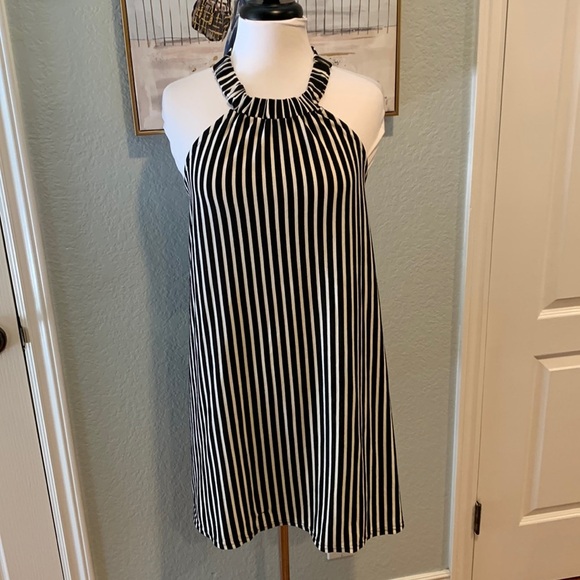 ASOS Black & White Striped Mini Dress • Sz M - Picture 1 of 8